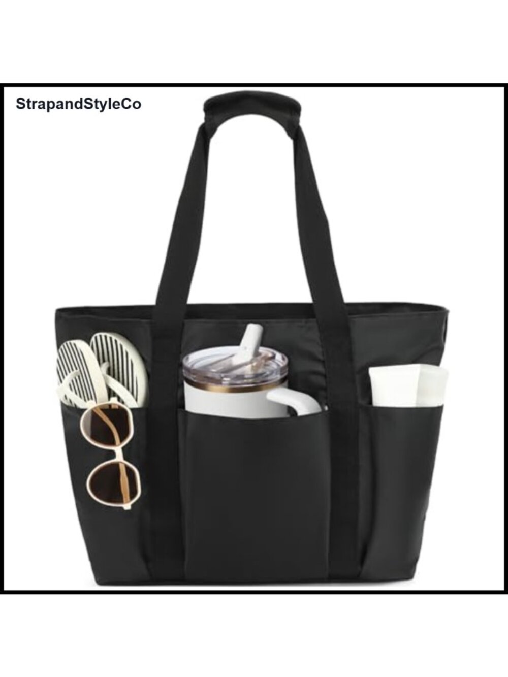 Large Mesh Beach Bag Tote 9 Pockets Waterproof Sandproof Zipper